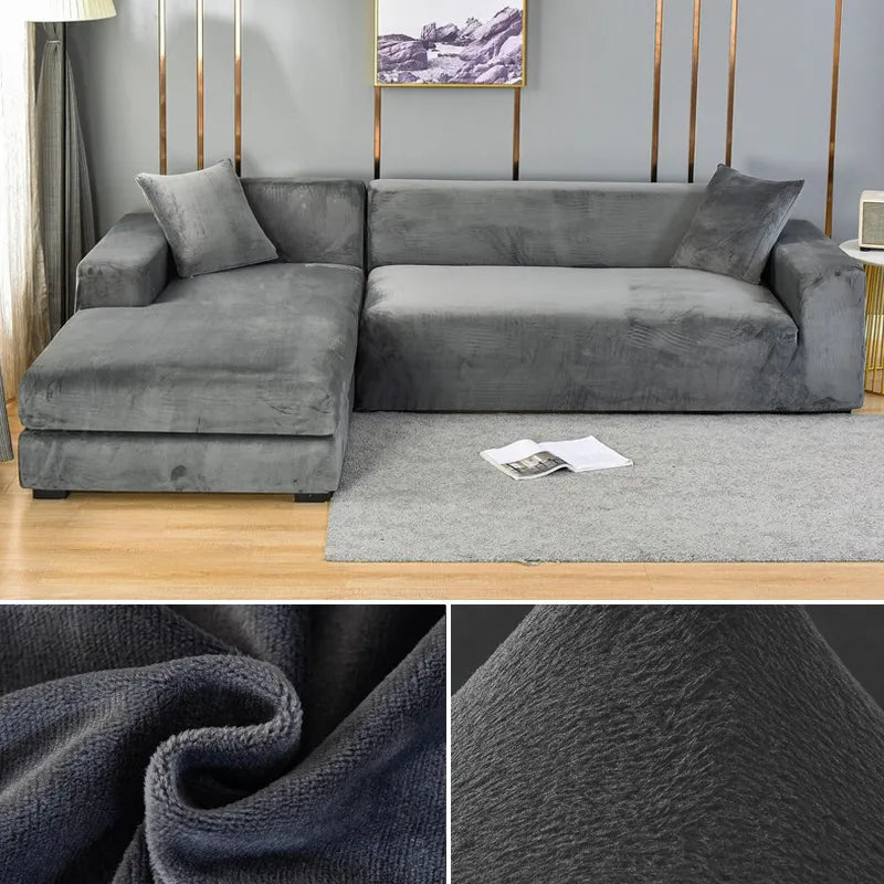 Housse canapé d'angle gris velours – CozyParadise