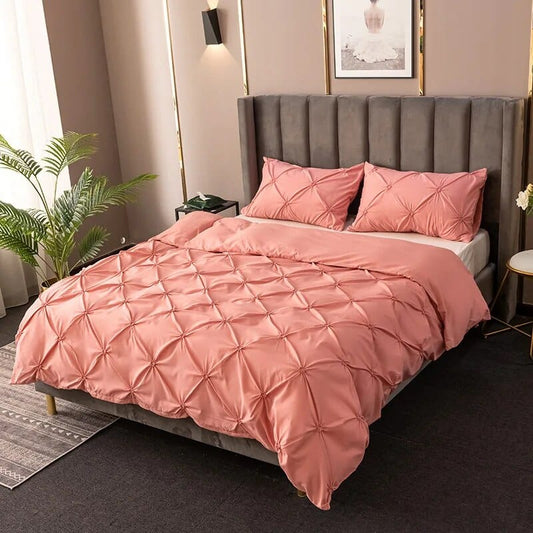 1 / US-Full 200x230cm / Duvet Cover High Quality 3D Pinch Pleated Duvet Cover Set 220x240 Solid Color Single Double Twin Bedding Set Duvet cover