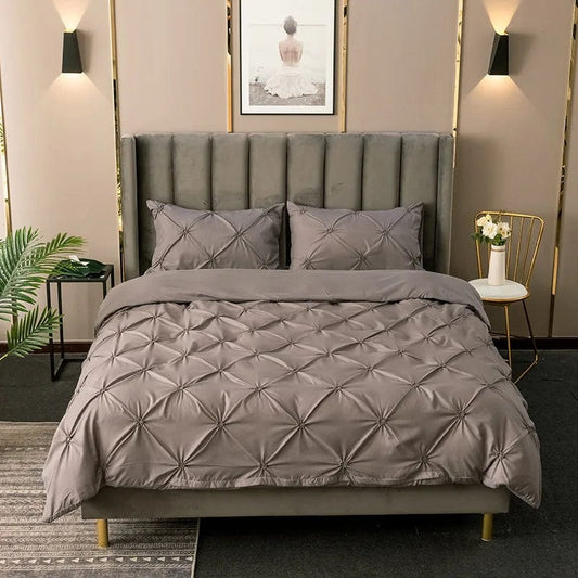 Gray / US-Full 200x230cm / Duvet Cover High Quality 3D Pinch Pleated Duvet Cover Set 220x240 Solid Color Single Double Twin Bedding Set Duvet cover