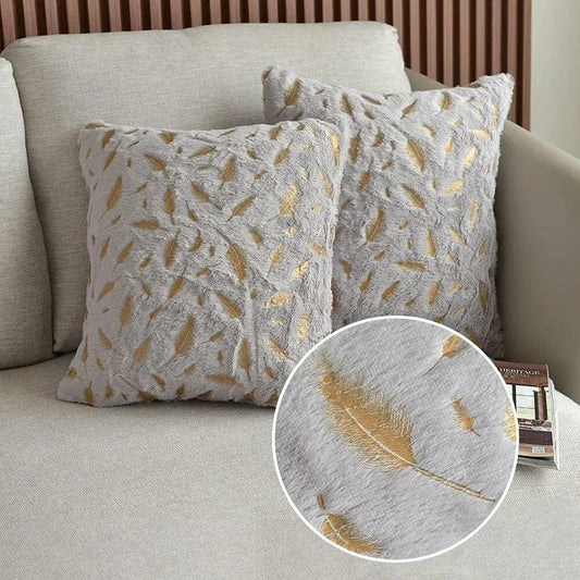 Grey Gold Feather Pillow Covers Decorative Pillows for Sofa Car Plush Christmas Throw Pillows Cover Nordic Cushion Cover 45x45 Velvet