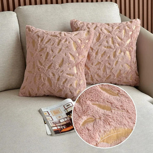 Pink Gold Feather Pillow Covers Decorative Pillows for Sofa Car Plush Christmas Throw Pillows Cover Nordic Cushion Cover 45x45 Velvet