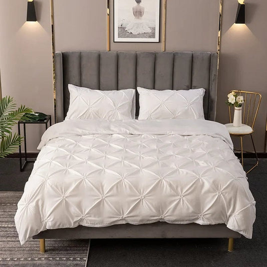 white / US-Full 200x230cm / Duvet Cover High Quality 3D Pinch Pleated Duvet Cover Set 220x240 Solid Color Single Double Twin Bedding Set Duvet cover